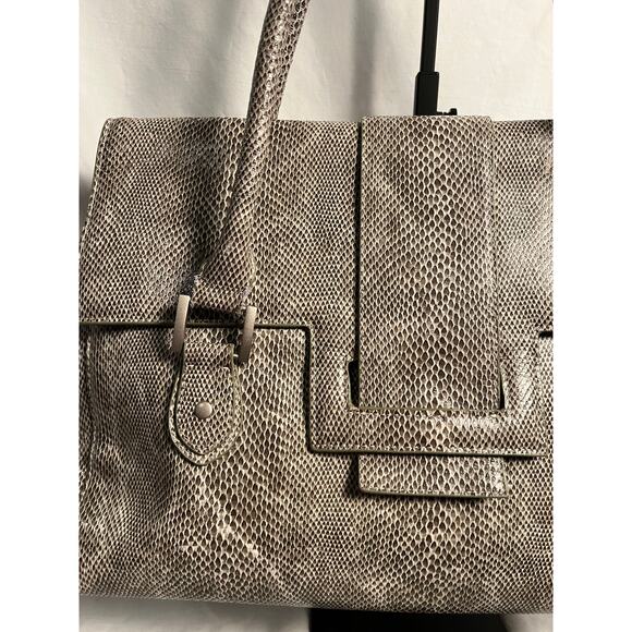 Charlie Lapson Taupe Snake Embossed Faux Leather Tote Shoulder Bag 17 Inch - Picture 2 of 8